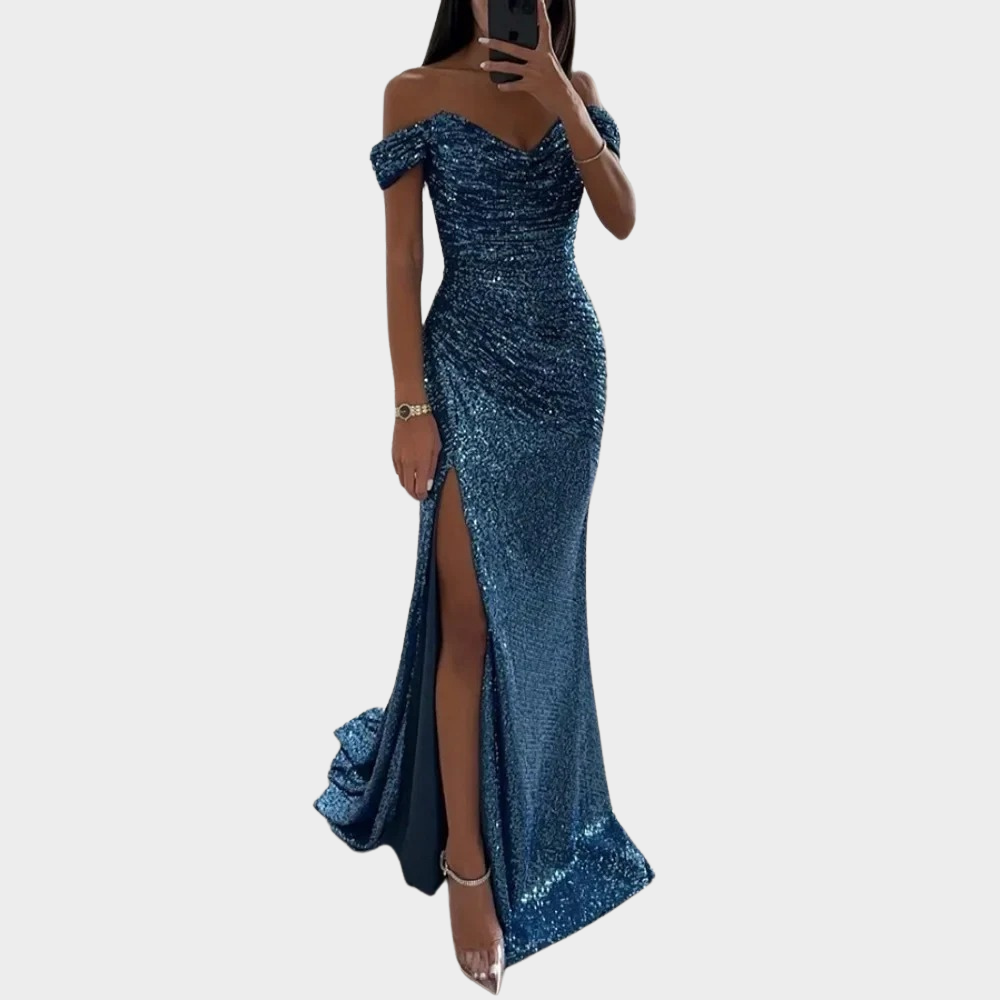 Evening dress with a slit for women blue