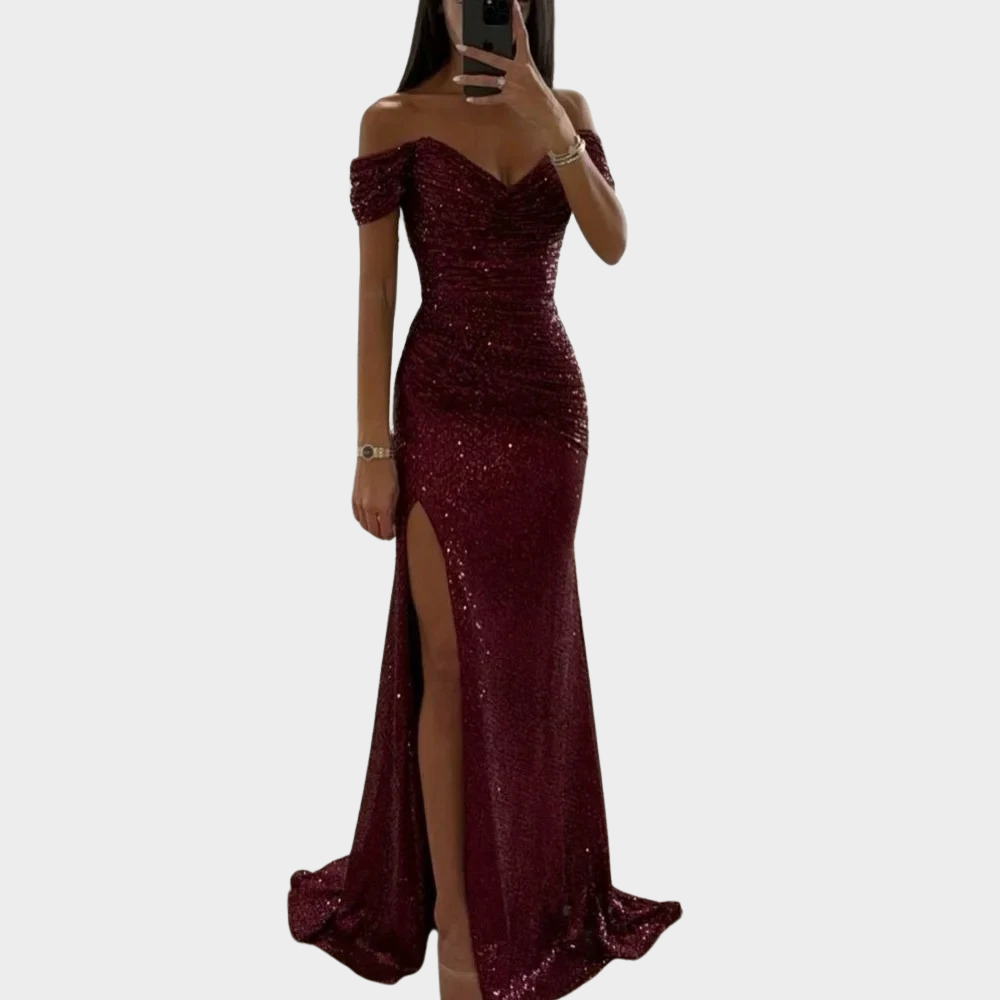 Evening dress with a slit for women red