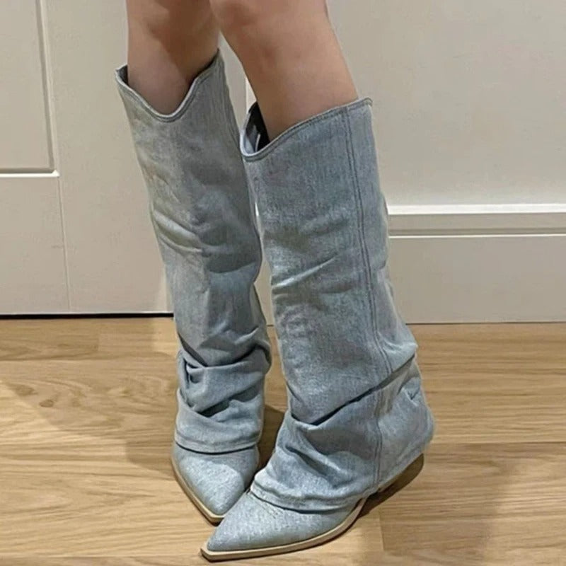 Denim boots women front