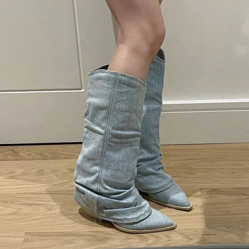 Denim boots women side