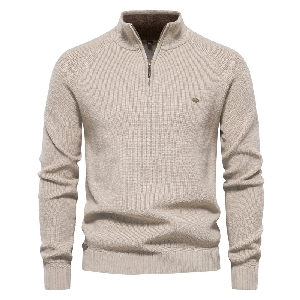 Zip-up sweater men beige