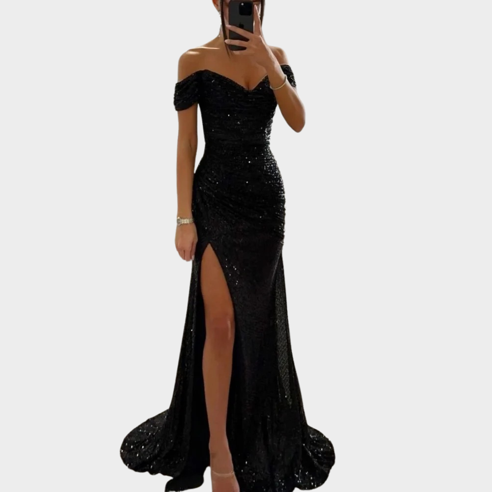 Evening dress with a slit for women black