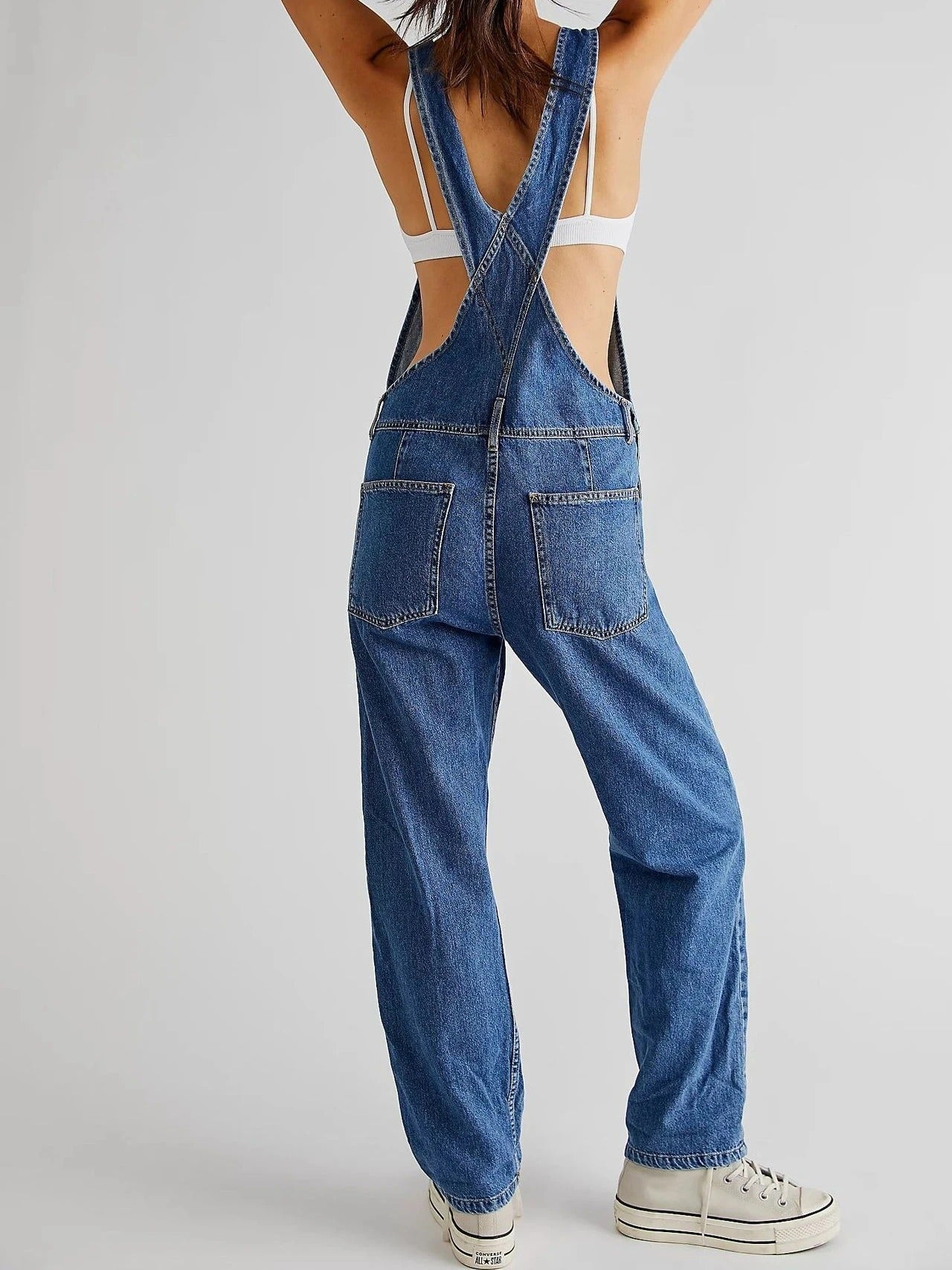 Denim overall women dark blue back